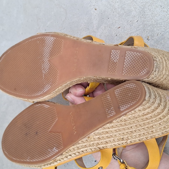 Via Spiga Mustard Yellow Studded Strappy Wedges Espadrilles - Size 10 - Picture 8 of 9